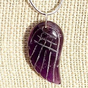 Amethyst Carved Angel wing. Etched to define wings. Necklace